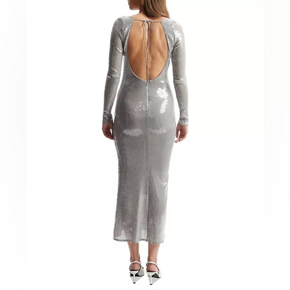 Bardot Women's Verona Low-Back Sequin Maxi Dress Silver Sz 8 - Picture 4 of 9